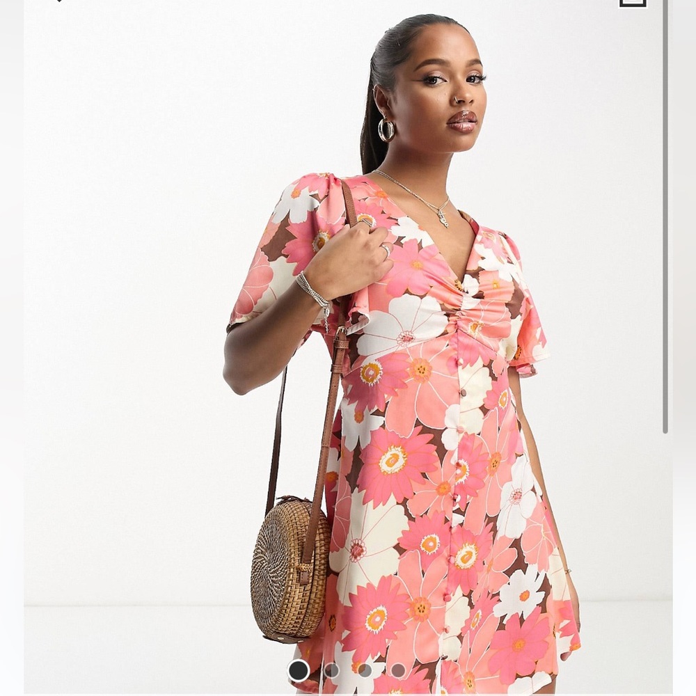 Petite satin button through mini tea dress floral print